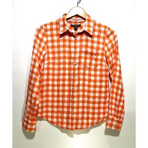 Tommy Bahama gingham button up shirt colorful orange beaded collar women XS